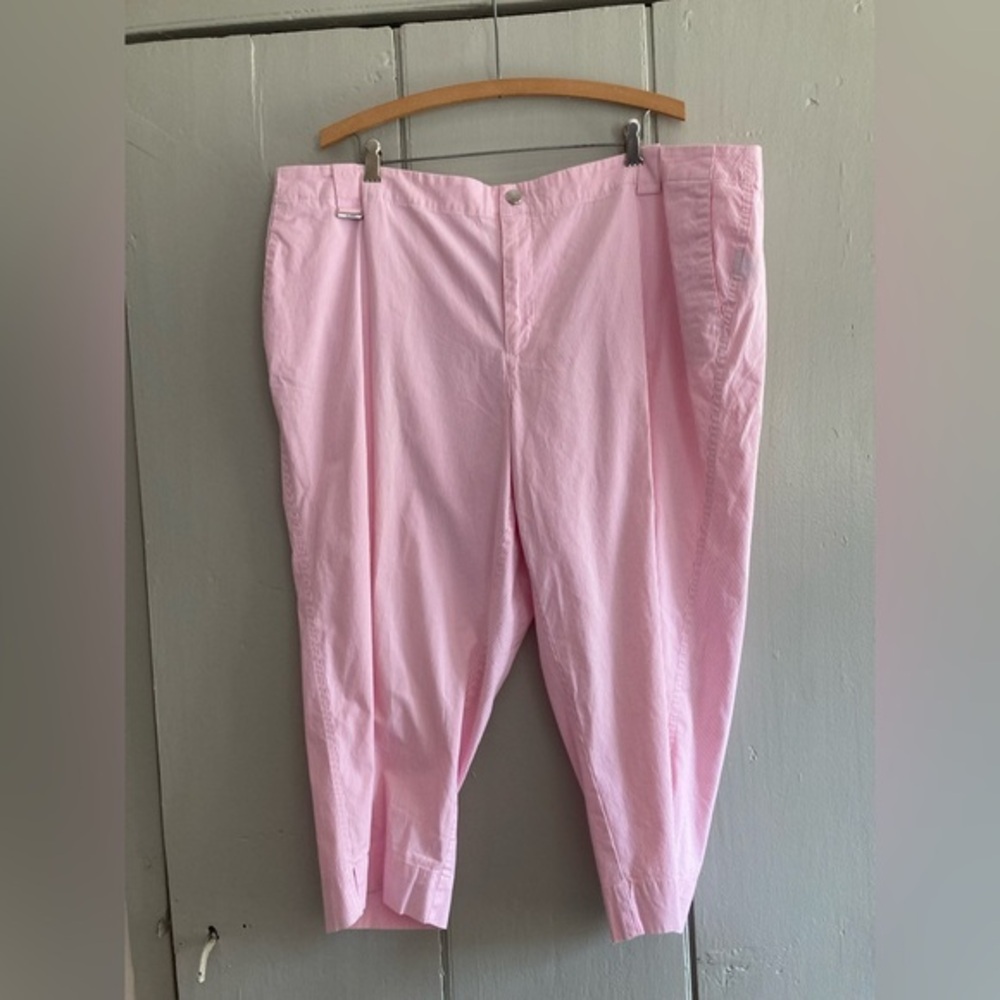 Lauren Ralph Lauren Active Pink White Seersucker Capris - Size 20W